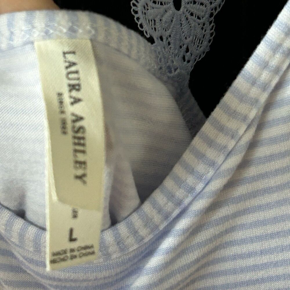 Laura Ashley Nightgown Dress Size Large Blue White Stripe Lace Back Cottagecore - Picture 5 of 9